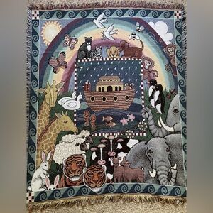 Vintage Noah's Ark woven tapestry throw blanket produced by American Weaver
